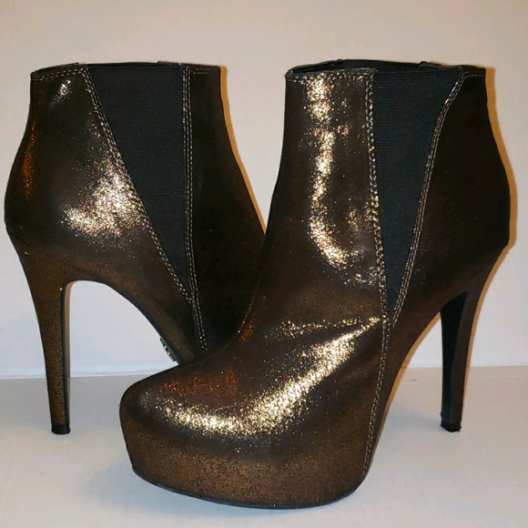 Rock & Republic Shoes - Rock&Republic bronze glitter ankle boot heels